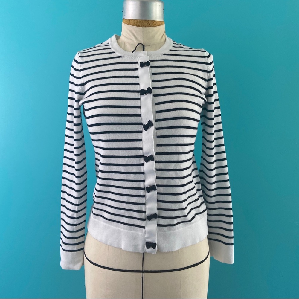 Charter Club Small Bow Button Striped Cardigan